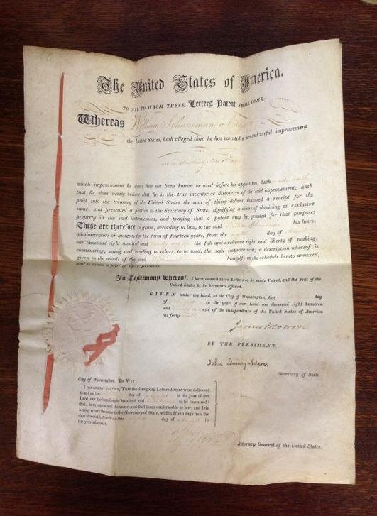 JAMES MONROE & JOHN QUINCY ADAMS 1821 SIGNED PATENT FOR (1 of 8)