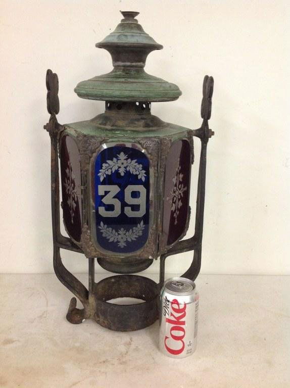 EARLY DEVOURSNEY 6 SIDED ETCHED FIRE VEHICLE LANTERN (1 of 10)