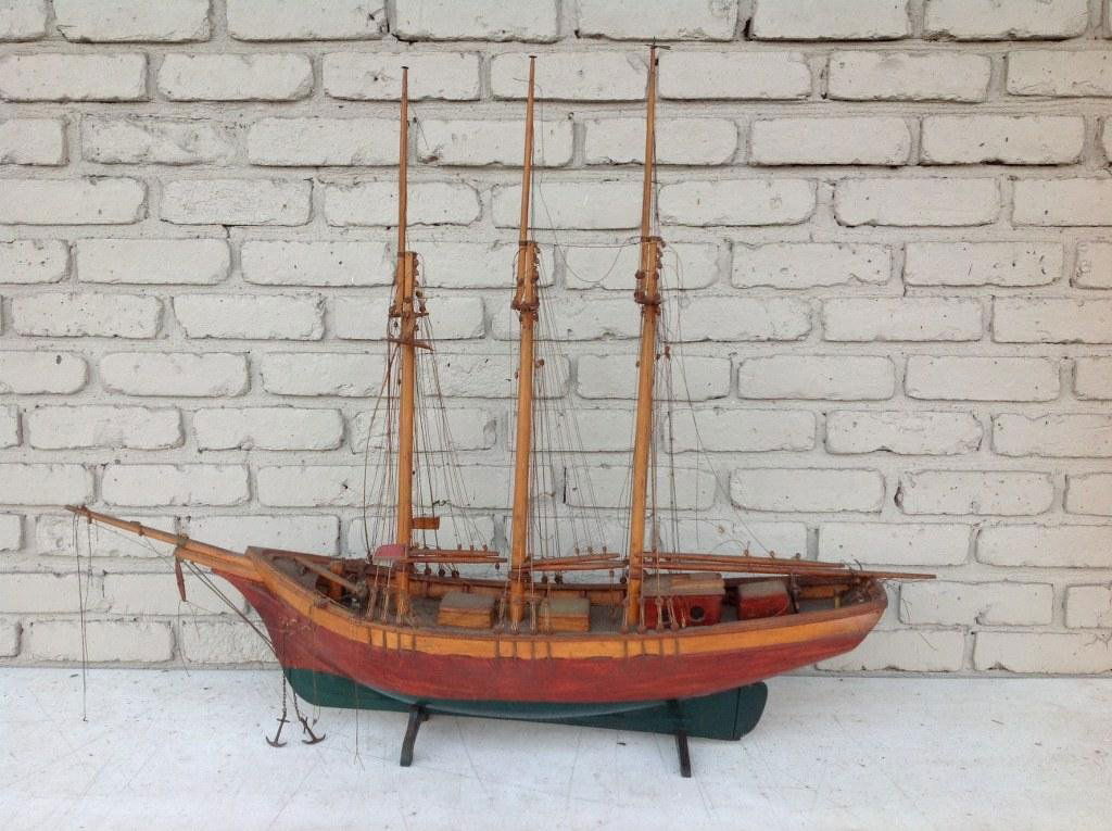 EARLY 38" SAILBOAT MODEL ON STAND IN OLD FINISH, FROM (1 of 2)