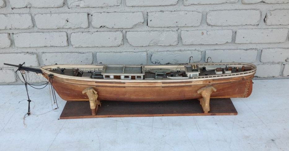 EARLY BOAT MODEL, MEASURES 33" LONG, ON STAND, FROM OLD (1 of 5)