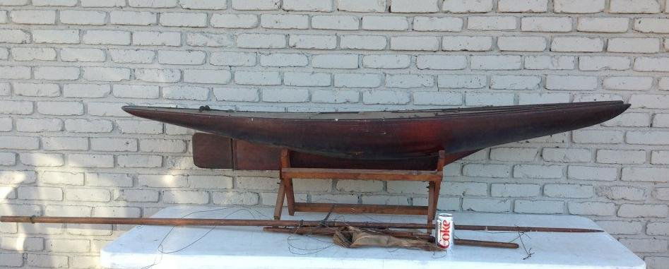 EARLY 77" LONG POND BOAT WITH MASTS AS PICTURED, (1 of 9)