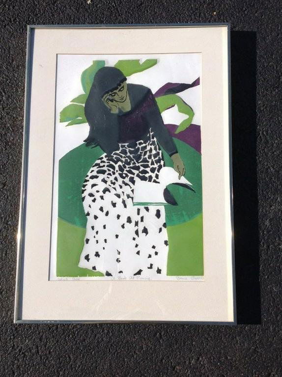 BRUCE CURRIE COLOR WOODCUT TITLED A BOOK AT EVENING, (1 of 2)