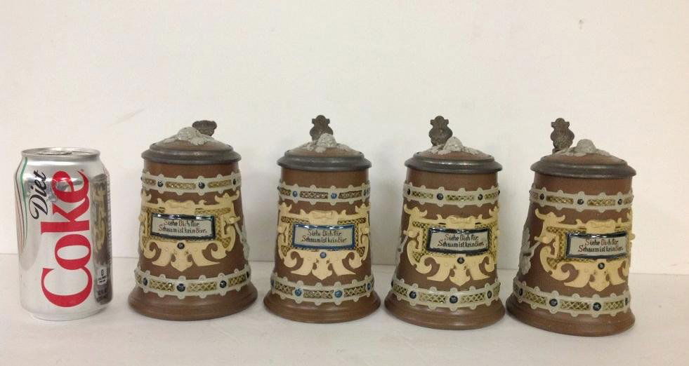 4 MATCHING METTLACH STEINS, MARKED ON BOTTOM AS (1 of 6)