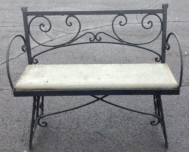 CIRCA 1900 CAST IRON GARDEN BENCH, MEASURES 44" ACROSS, (1 of 2)