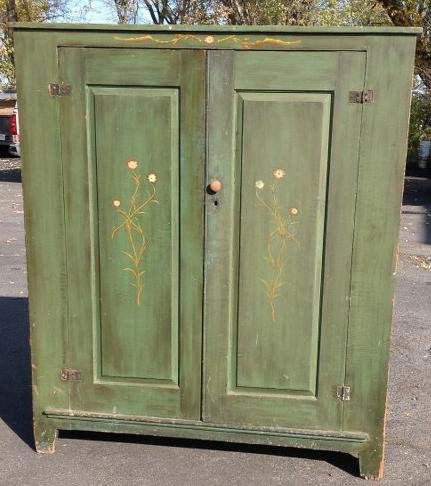 EARLY HUDSON VALLEY 2 DOOR CUPBOARD, OLD BLUE PAINT (1 of 5)