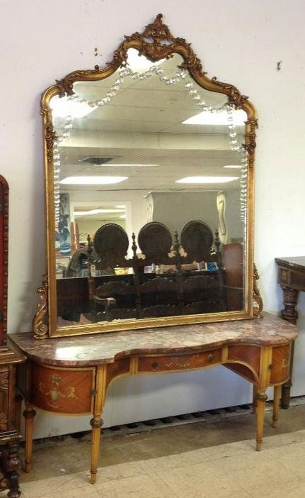 1920'S MARBLE TOP VANITY W/GILT MIRROR, PAINT (1 of 4)