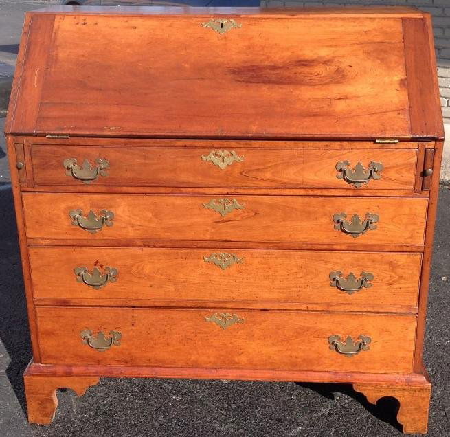 18TH C (?) CHERRY DROPFRONT DESK W/4 DRAWERS, FULL (1 of 7)
