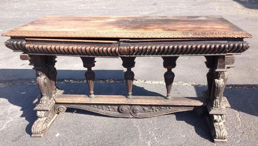 EARLY CONTINENTAL 2 DRAWER LIBRARY TABLE, WITH CARVED (1 of 9)