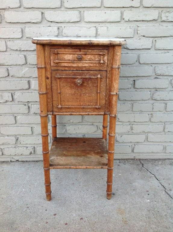BAMBOO MARBLE TOP STAND W/1 DRAWER AND DROP DOWN DOOR, (1 of 5)