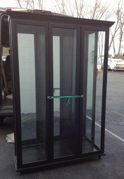 OAK DISPLAY CABINET, 3 GLASS DOORS, GLASS SHELVES, HAS (1 of 2)