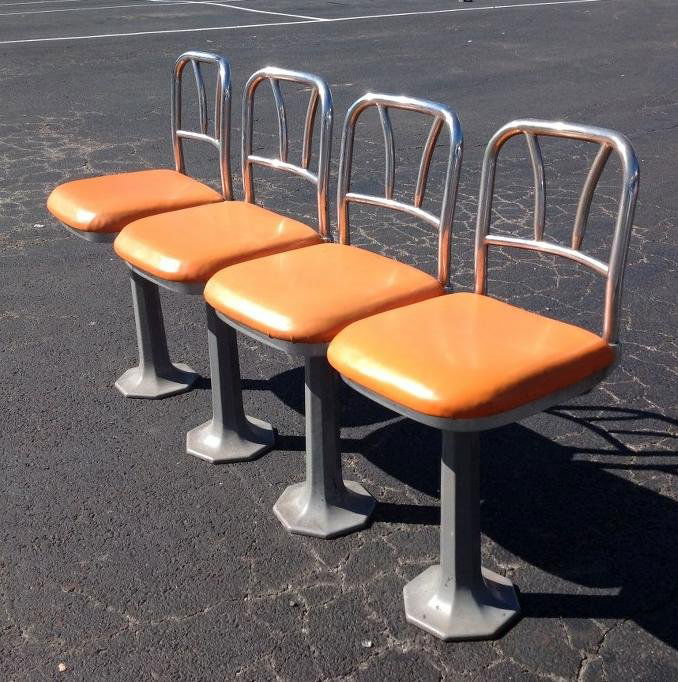 4 DINER STOOLS, ORANGE VINYL & CHROME TOP W/GRAY (1 of 3)