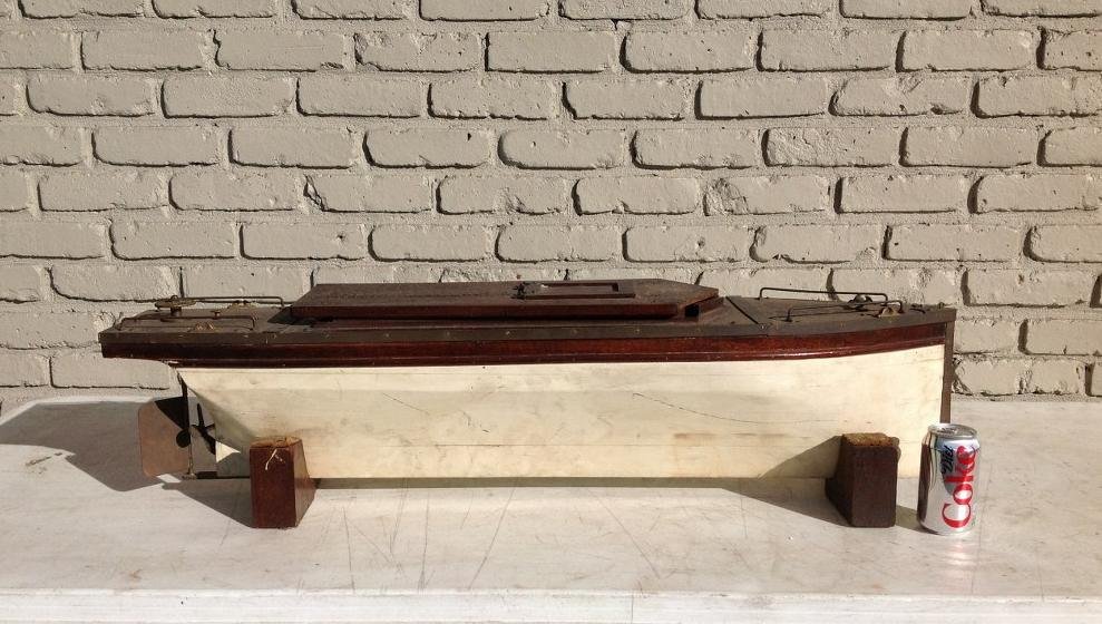 QUALITY EARLY 41 1/2" POND BOAT IN OLD PAINT, FROM THE (1 of 10)