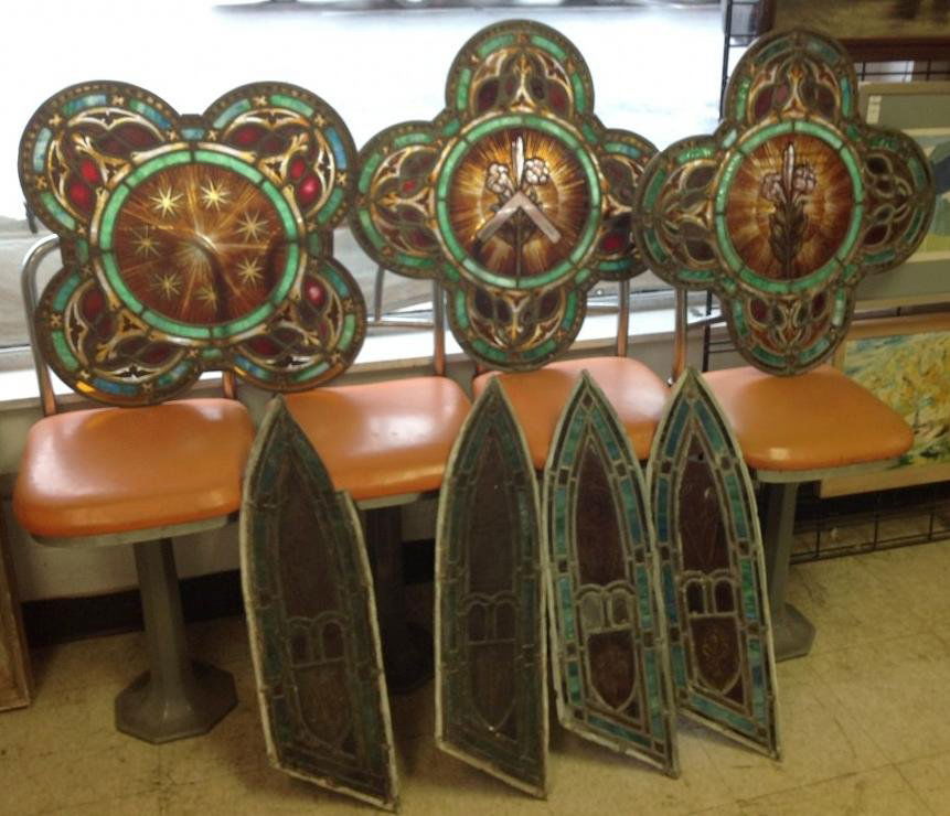 7 PCS STAINED GLASS WINDOWS FROM A CHURCH, 3 PCS (1 of 4)