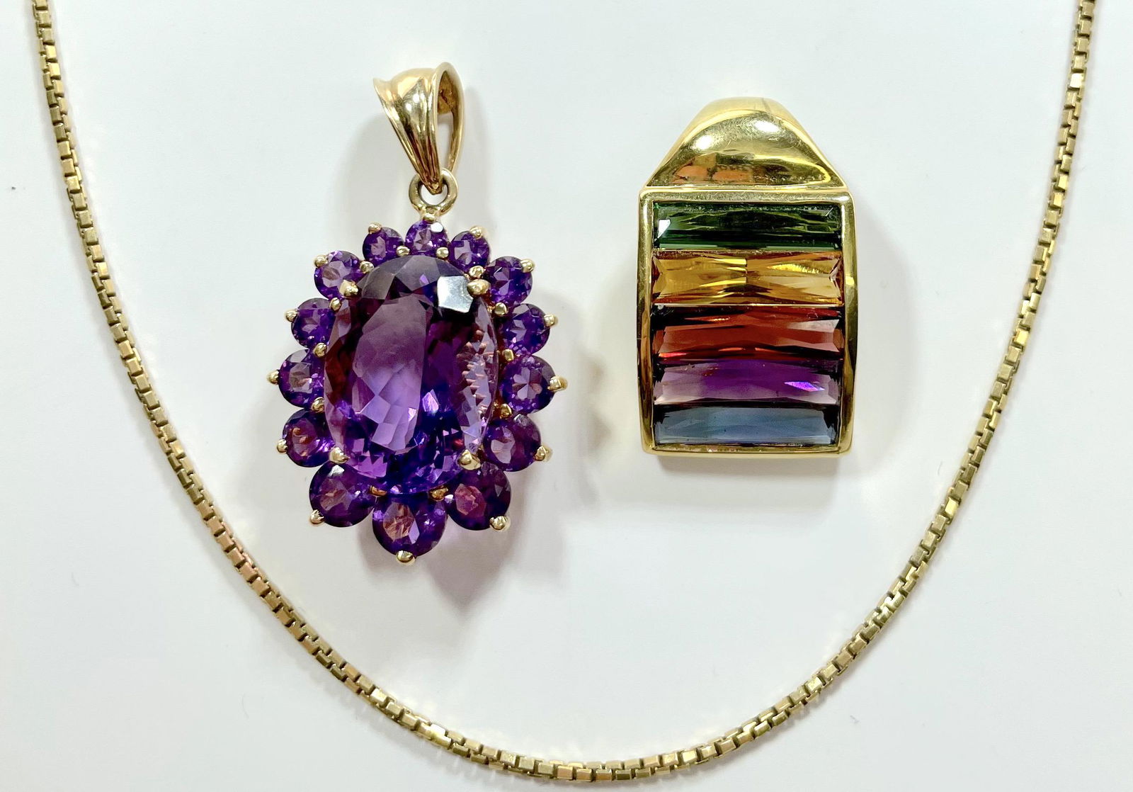 A 14kt Chain, 14kt Amethyst Pendant, 18kt Colored Gemstone Pendant (1 of 6)