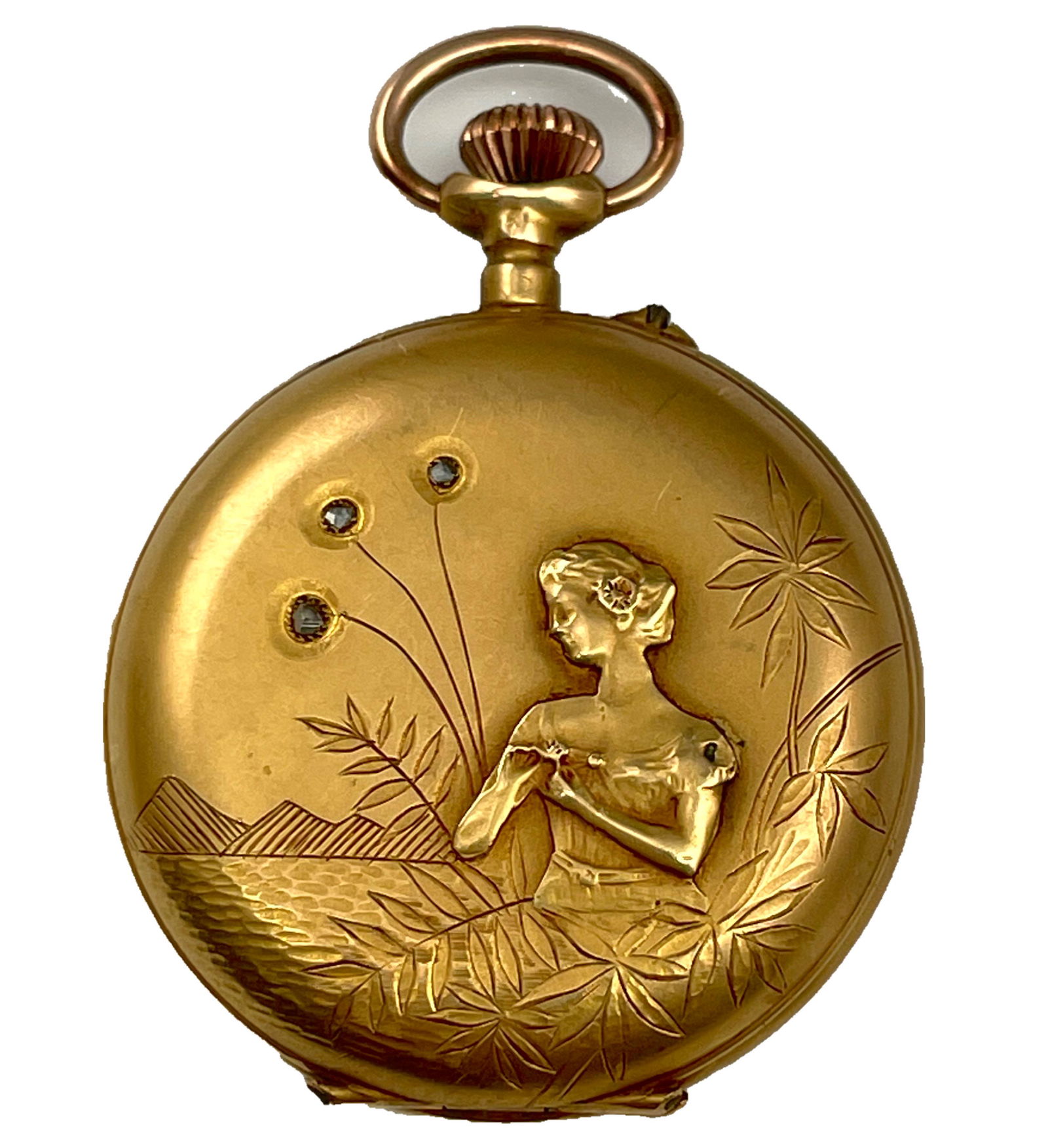 An 18K Art Nouveau Maiden Diamond Pocket Watch (1 of 5)
