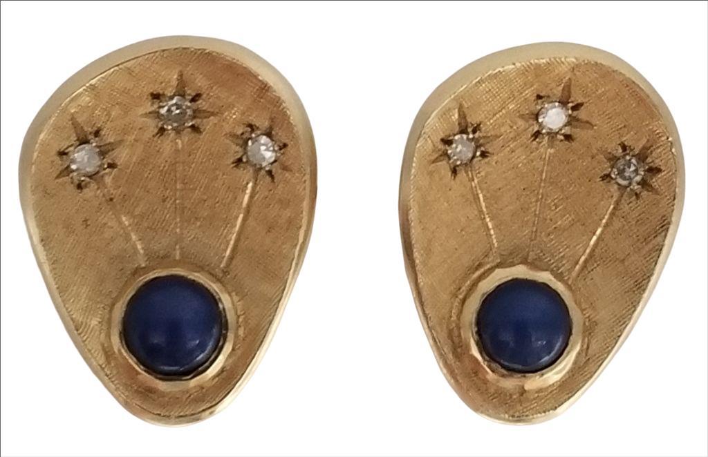 14k Gold Blue Star Sapphire & Diamond Cufflinks (1 of 8)
