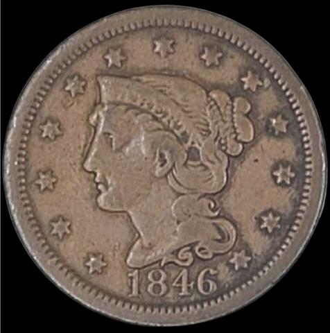 U.S. 1846 Coronet Head Large Cent Coin (1 of 3)