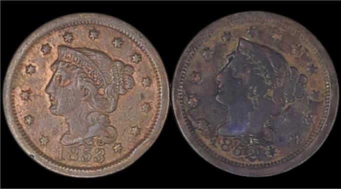 Two U.S. Coronet Head Large Cents - 1852 & 1853 (1 of 3)