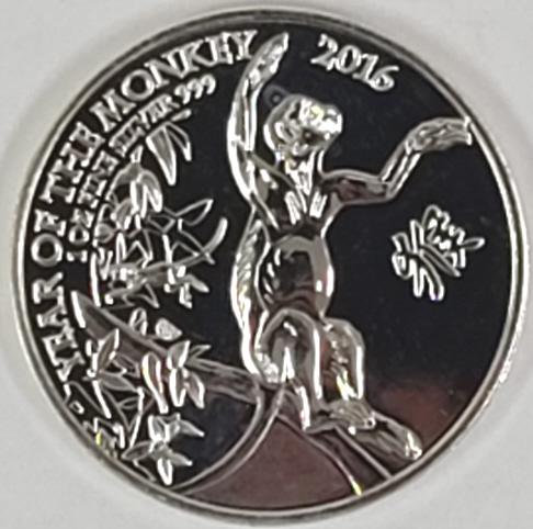 2016 Great Britain Year of the Monkey 1 Oz. Fine Silver Coin (1 of 2)