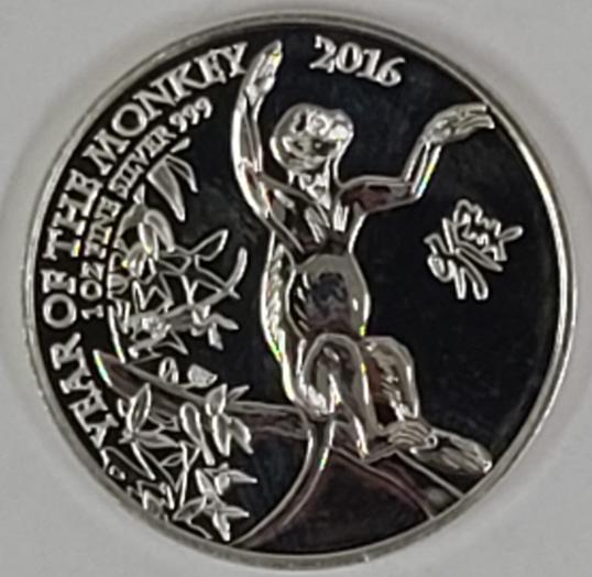 2016 Great Britain Year of the Monkey 1 Oz. Fine Silver Coin (1 of 2)