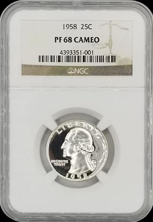 U.S. 1958 Proof Washington Quarter NGC PF68 Cameo (1 of 2)