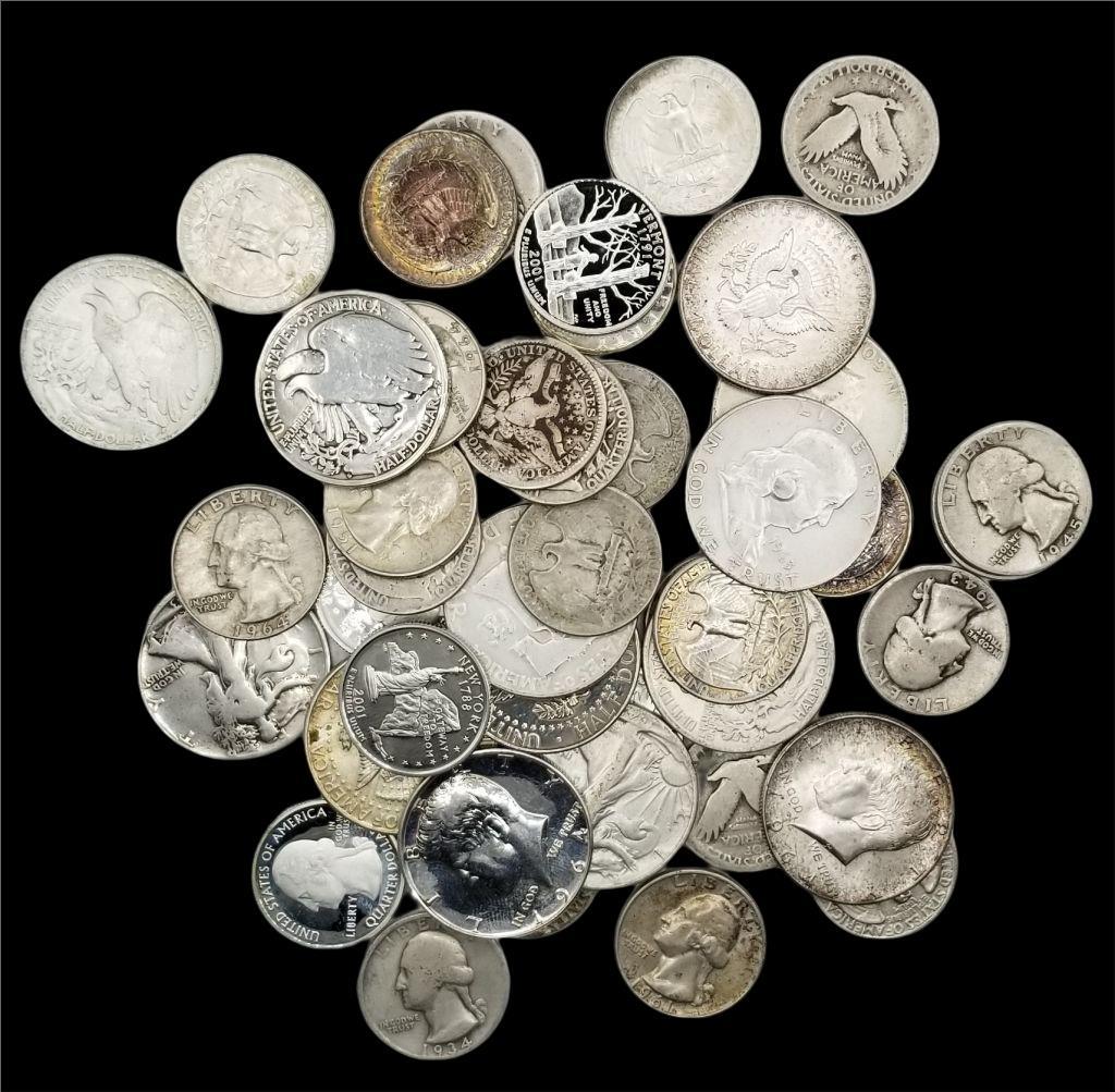 Bulk Lot of 90% Silver U.S. Quarters & Half Dollars - 349g (1 of 11)