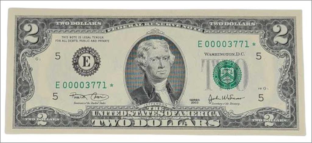 U.S. Series 2003 Two Dollar Star Note - Very Low Number (1 of 7)