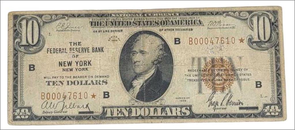 U.S. 1929 Bank of New York 10 Dollar National Currency *STAR* Note (1 of 7)