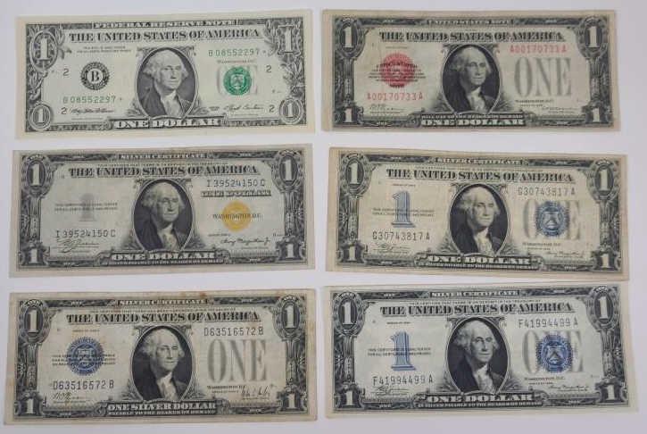 Variety Lot of 6 One Dollar U.S. Currency Notes (1 of 12)
