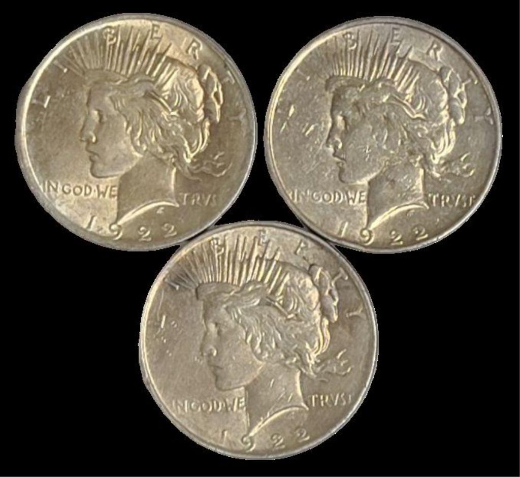 3 Golden Tone 1922 U.S. Peace Silver Dollars (1 of 8)