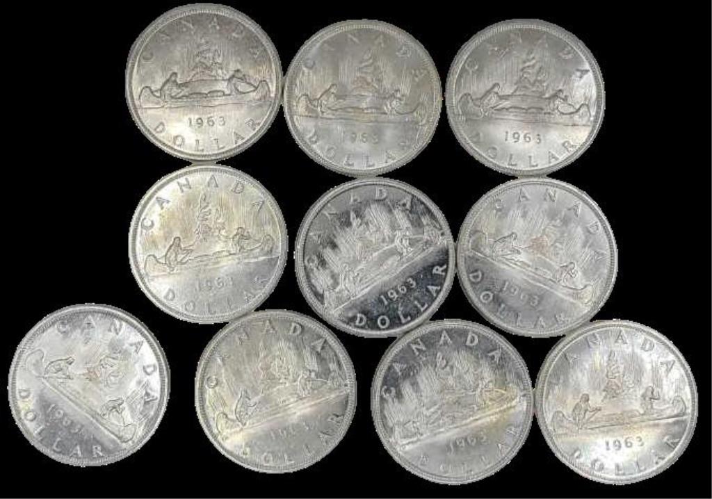 Ten 1963 Canada .800 Silver Dollars (1 of 8)