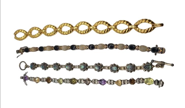 Lot of 4 Silver Bracelets: These are all marked 925 or sterling silver. See photos for weight and details. Our Shipper processes shipments via Shipping Saint. They charge a $6 per lot flat handling fee (plus $3 per any addition