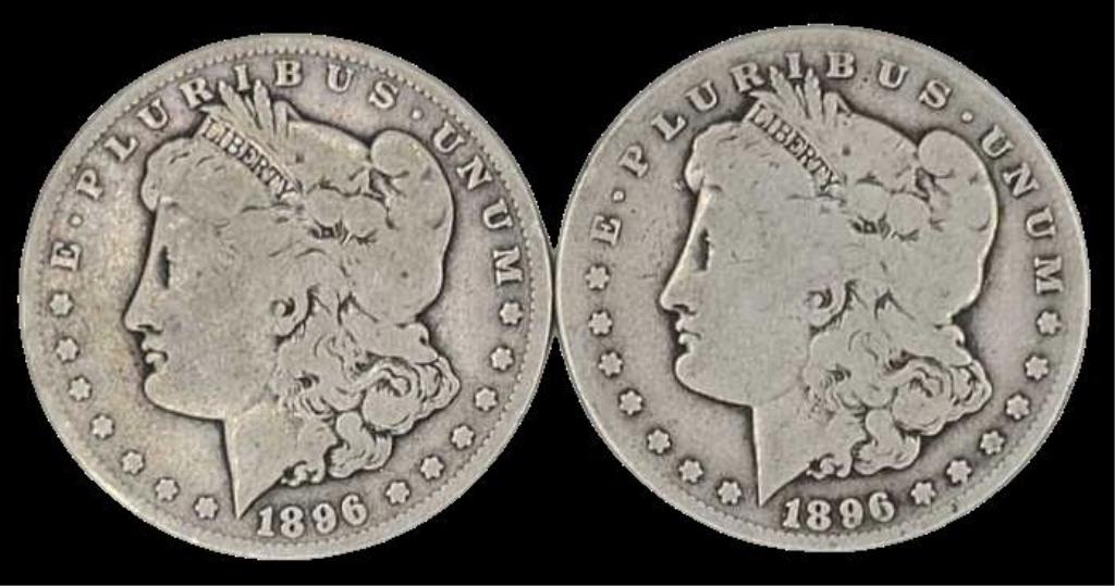 Two Well Circulated 1896-S U.S. Morgan Silver Dollars (1 of 6)