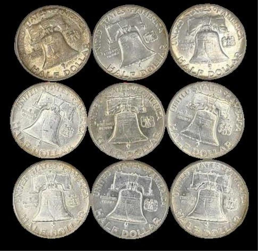 9 BU 1963-D U.S. Franklin Silver Half Dollars (1 of 5)