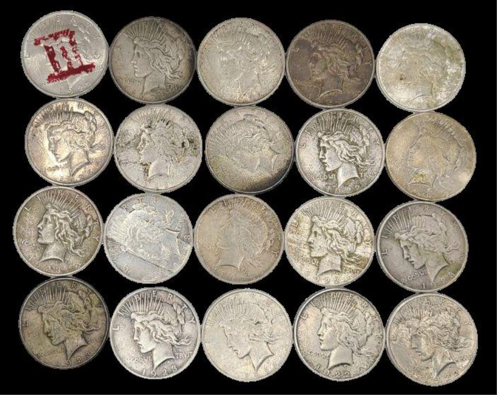 20 U.S. Peace Silver Dollars - Well Circulated (1 of 12)