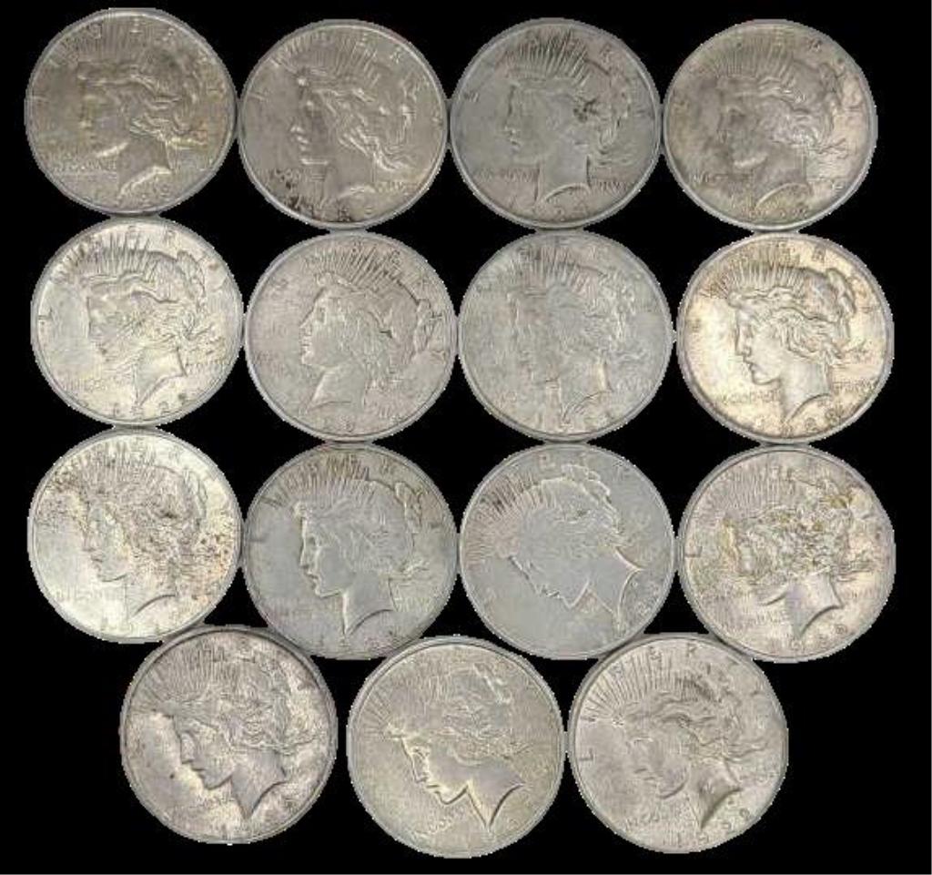 15 U.S. Peace Silver Dollars - Circulated (1 of 12)