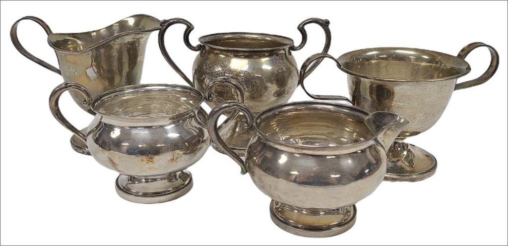 5 Weighted Sterling Bottom Vintage Cream & Sugar Cups (1 of 11)