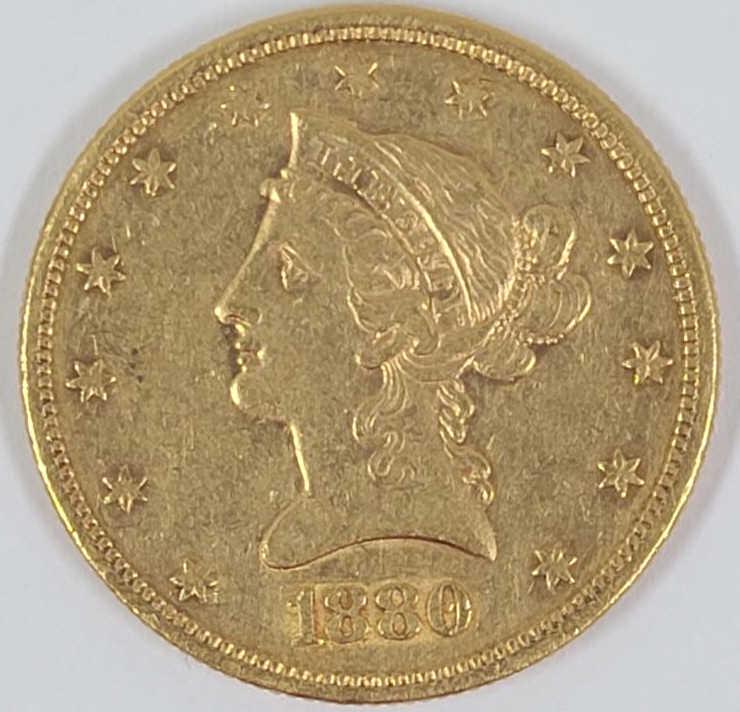 1880 U.S. Coronet Head Gold Eagle Coin VF (1 of 2)
