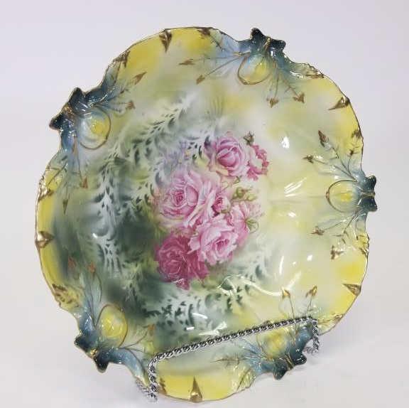 Antique RS Prussia Pink Rose Yellow Cabbage Bowl (1 of 5)