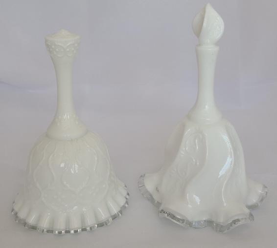 2 Fenton Silver Crest Bells: One bell has the sticker on inside.