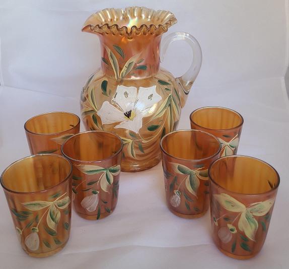 Fenton Floral Hand Painted Draped Carnival Pitcher (1 of 11)