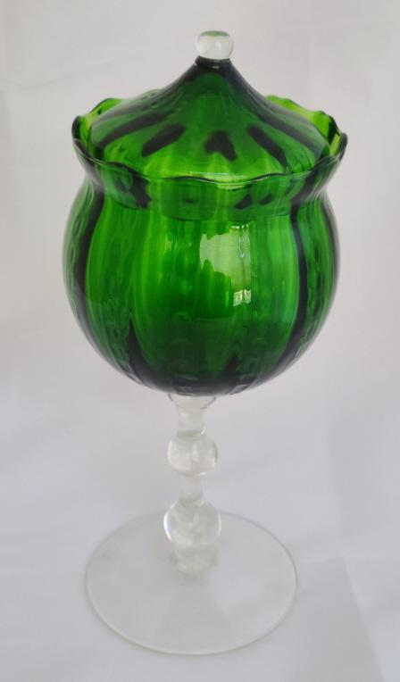 Large Emerald Green Long Stem Lidded Candy Dish (1 of 7)