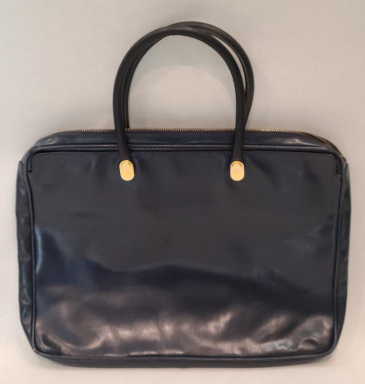 Vintage Ferragamo Blue Leather Fireuse Handbag: Vintage Salvatore Fireuse 9 blue leather handbag, made in Italy. Measures approximately 14" by 10" with over an inch of depth. Very good condition with some minimal wear to be expected. Includes dust