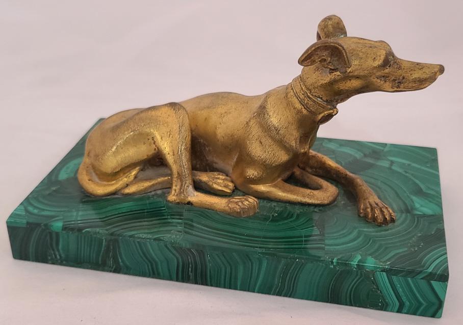 Antique Whippet Bronze Malachite Sculpture (1 of 9)