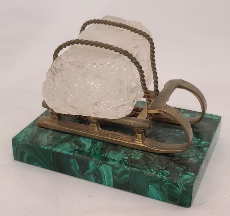 Antique Bronze Ice Sled on Malachite Base (1 of 7)