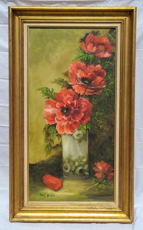 Large Vintage Flower Vase Still Life Oil on Canvas (1 of 5)
