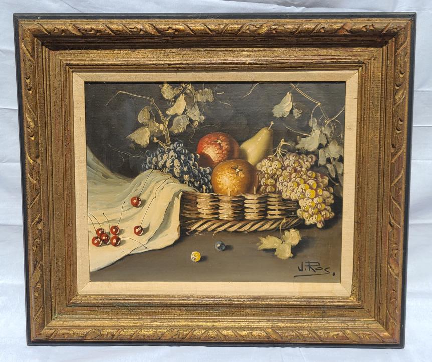 Vintage Fruit Basket Still Life Oil on Canvas (1 of 5)