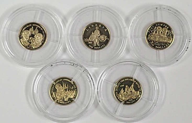 Five 1/2 Gram 14k Gold Liberia $10 Proof Coins (1 of 12)