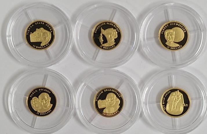 Six 3/4 Gram .999 Gold Liberia $25 Proof Coins (1 of 11)