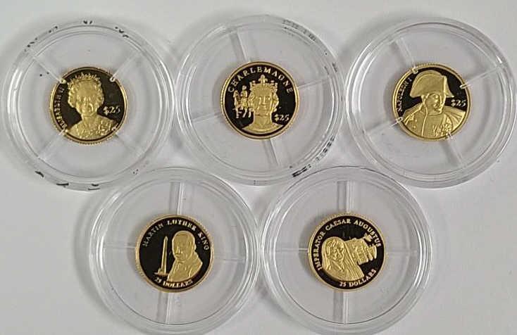Five 3/4 Gram .999 Gold Liberia $25 Proof Coins (1 of 11)